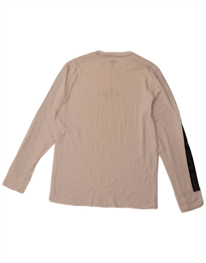 HOLLISTER Męski graficzny top z długim rękawem, duży, biały, bawełniany w bloki kolorów