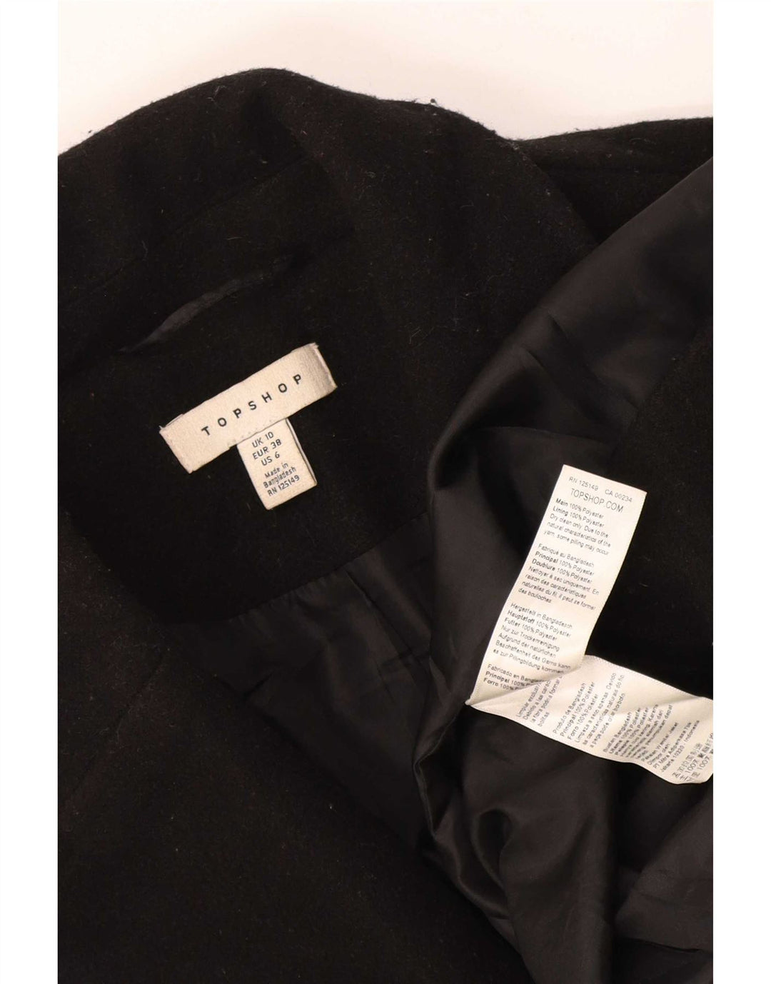 Topshop damski płaszcz oversize z podwójnymi piersiami UK 10, mały, czarny poliester