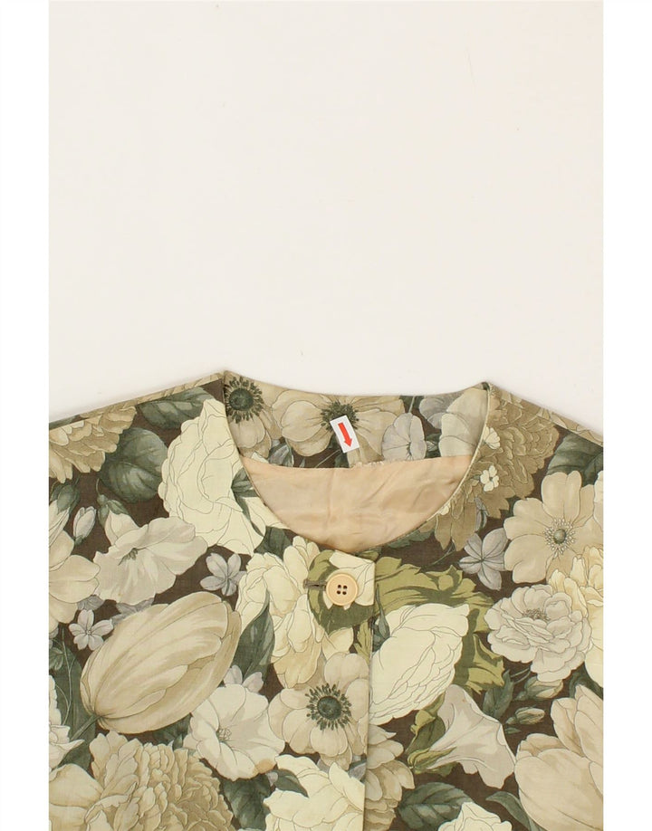 VINTAGE Womens 3 Button Blazer Jacket IT 40 Small Green Floral Linen Vintage Vintage and Second-Hand Vintage from Messina Hembry 