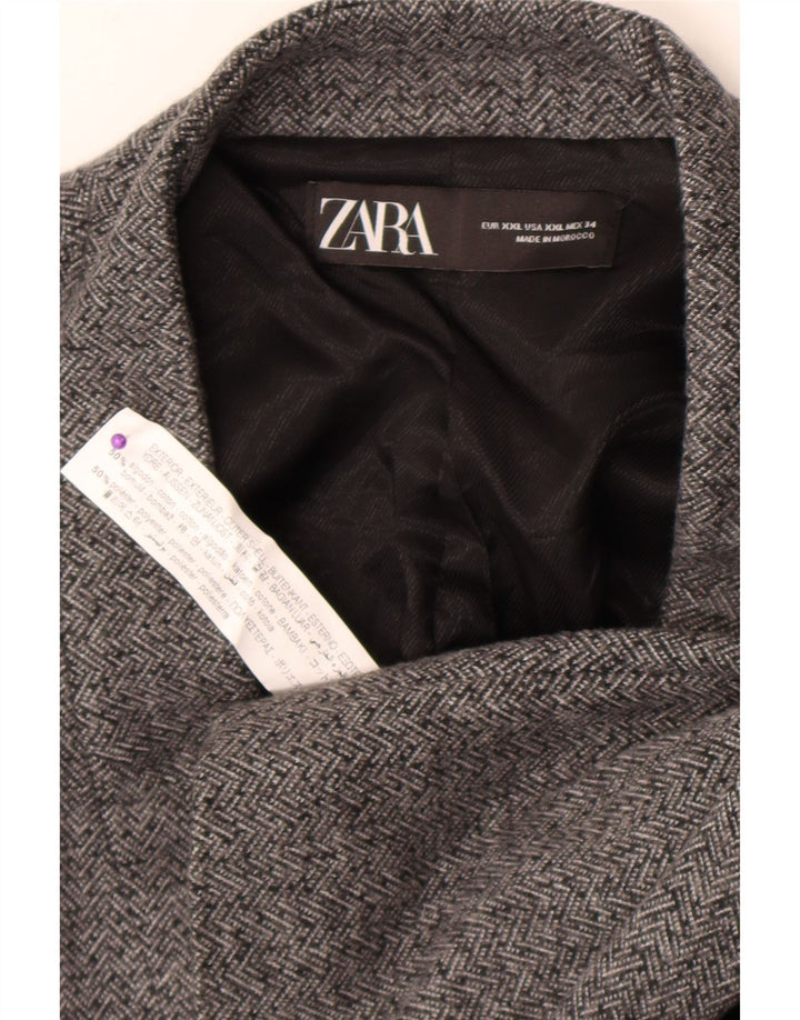 Damska otwarta marynarka Zara UK 20 2XL Szara bawełna w jodełkę