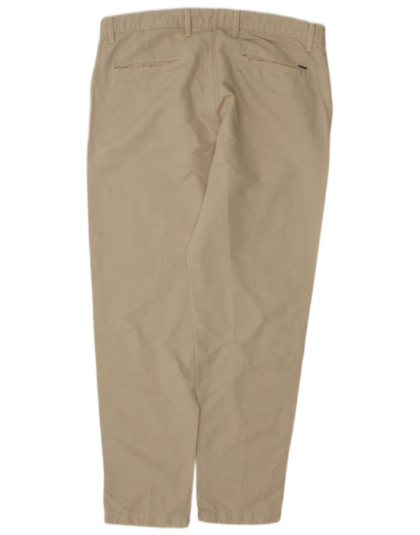 Massimo Dutti Mens Tapered Chino Trousers EU 42 Large W32 L30 Beige Cotton