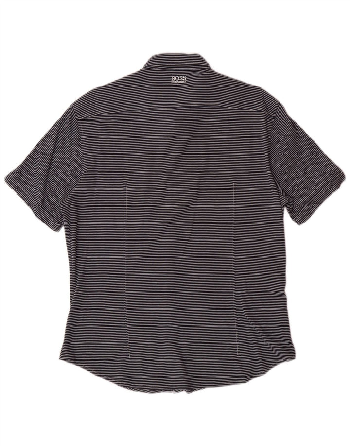 Męska koszula z krótkim rękawem HUGO BOSS Slim Fit w duże granatowe paski