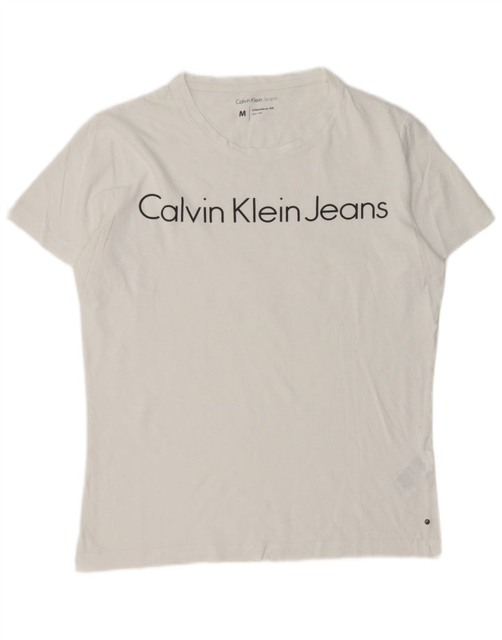 Męska koszulka z grafiką Calvin Klein Jeans, średnia, biała bawełna