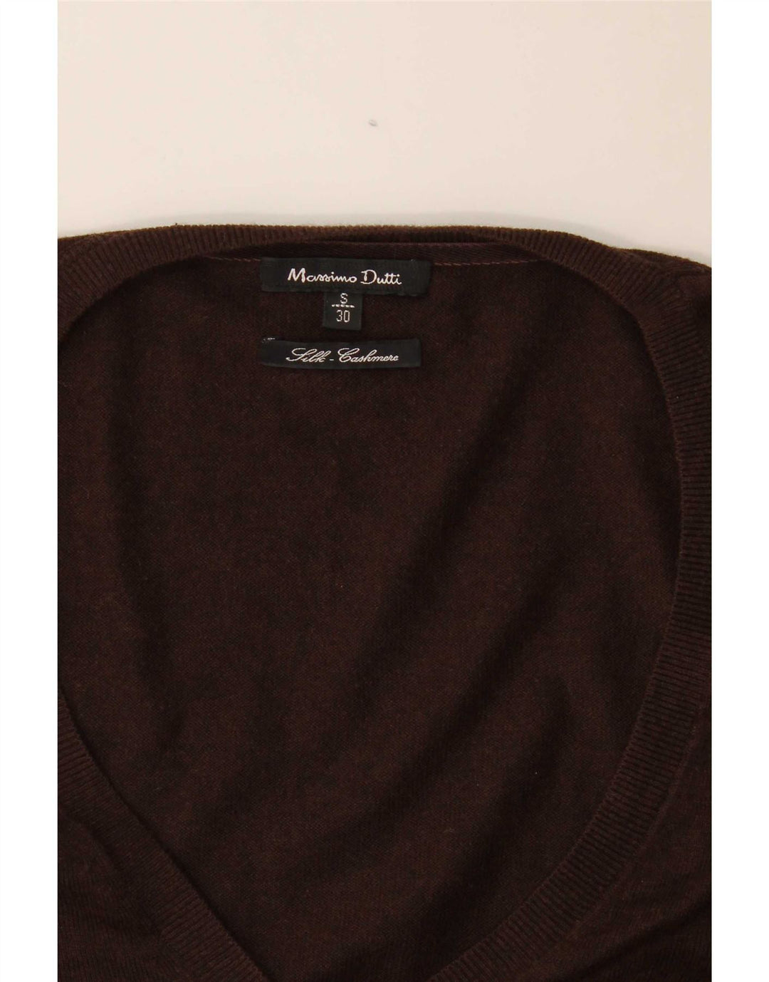 Sweter damski Massimo Dutti z dekoltem w kształcie litery V, UK 10, mały, brązowy, jedwabny