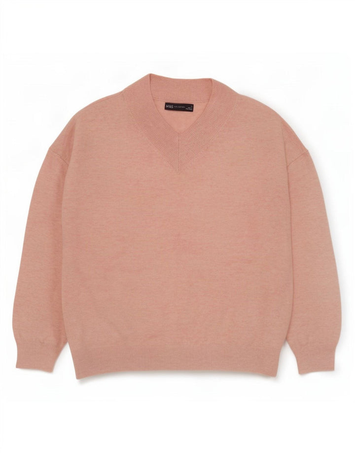 Marks & Spencer Damski sweter oversize z dekoltem w kształcie litery V, UK 10, mały, różowy