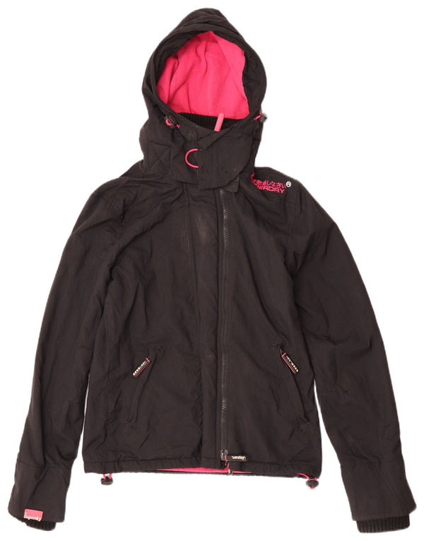 Damska wiatrówka Superdry z kapturem i kapturem UK 6 XS z czarnego nylonu