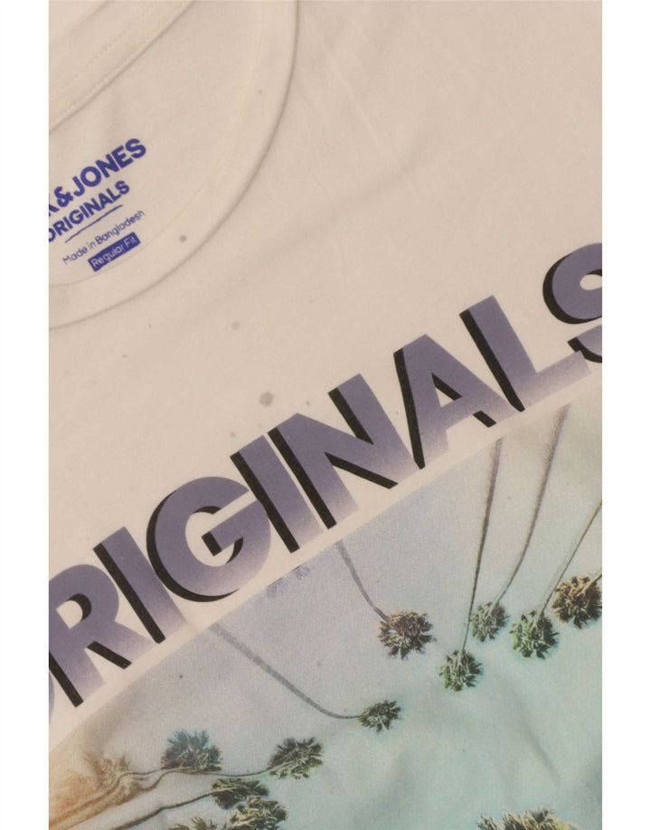 Męski T-shirt z grafiką Jack & Jones o regularnym kroju, duży, biały, bawełniany