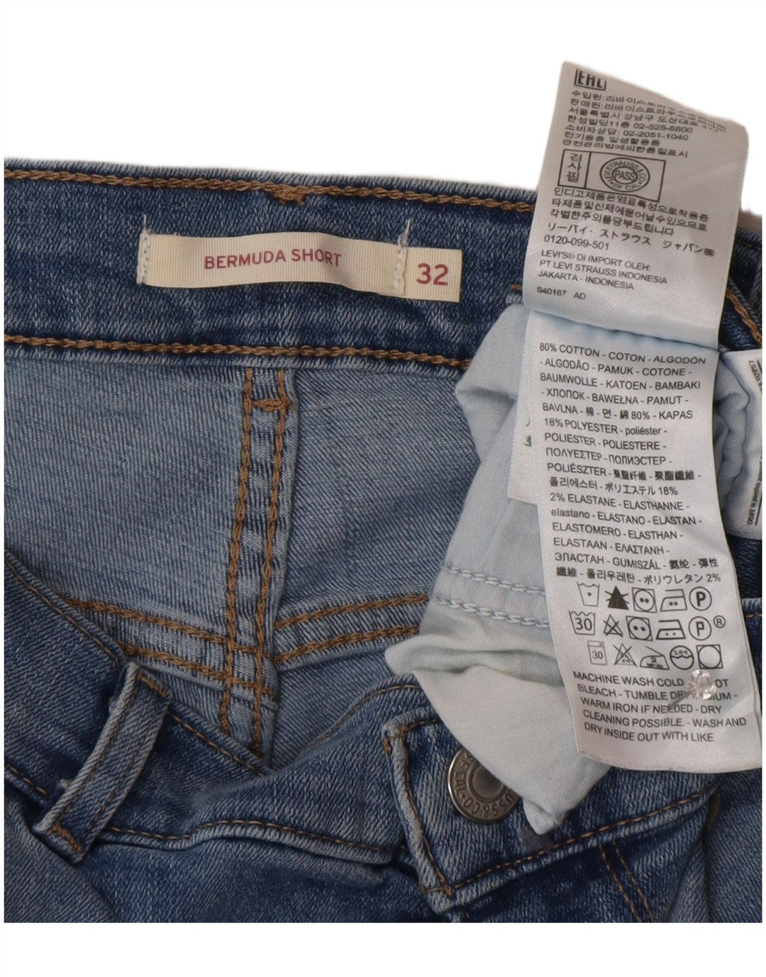 Damskie spodenki jeansowe LEVI'S Distressed Bermudy W32, duże, niebieskie, bawełniane