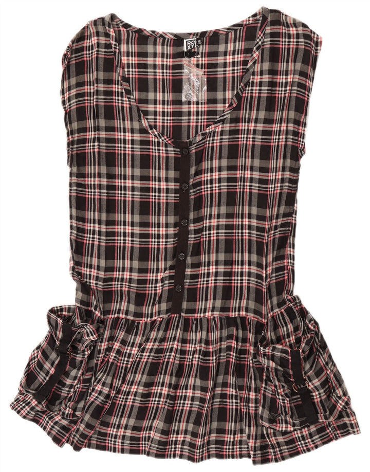 Damska sukienka tunika bez rękawów Roxy UK 12, średnia, czarna bawełna w kratkę