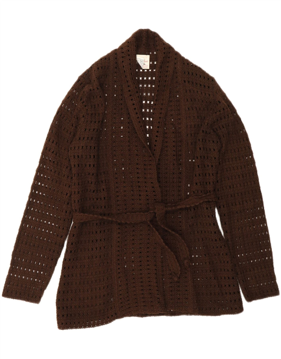 Sweter damski na szydełku VINTAGE UK 14, duży, brązowy akryl