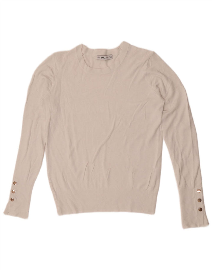 Sweter damski Zara z okrągłym dekoltem UK 12, średni biały