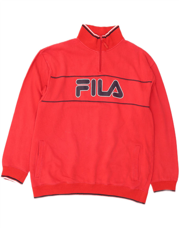 Męski sweter Fila z grafiką i zamkiem błyskawicznym, 2XL, czerwony, bawełniany