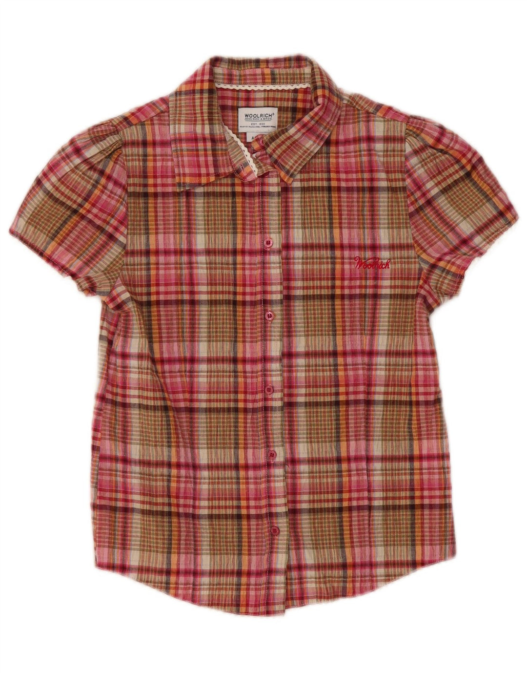 Koszula dziewczęca z krótkim rękawem Woolrich 9-10 lat, wielokolorowa, bawełniana w kratę