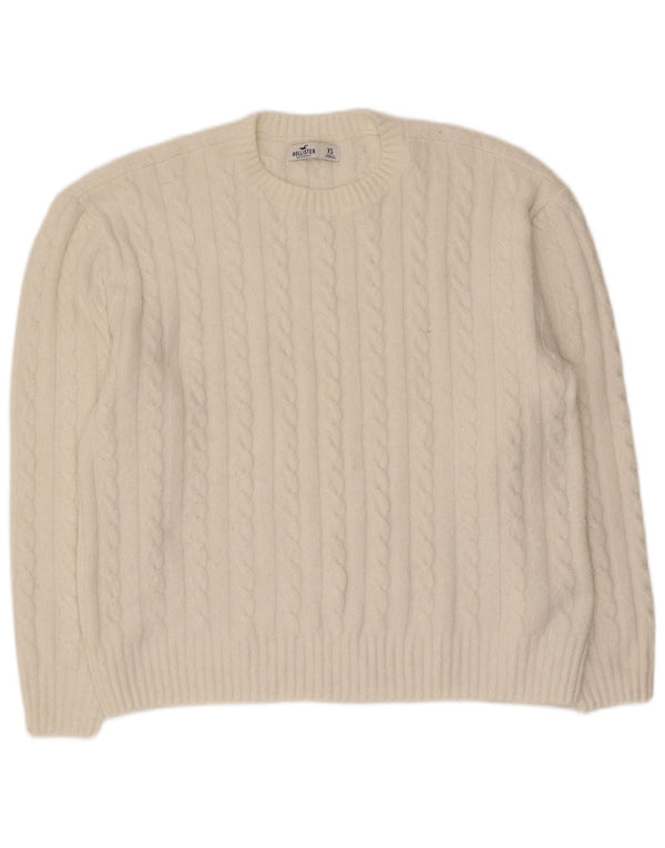 Damski sweter oversize Hollister z okrągłym dekoltem, UK 6 XS, biały poliester