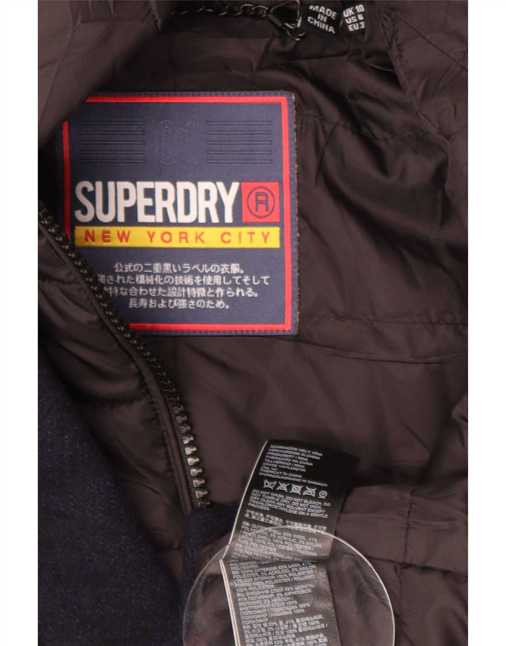 Damski płaszcz z kapturem Superdry UK 10, mały, granatowy, wełniany
