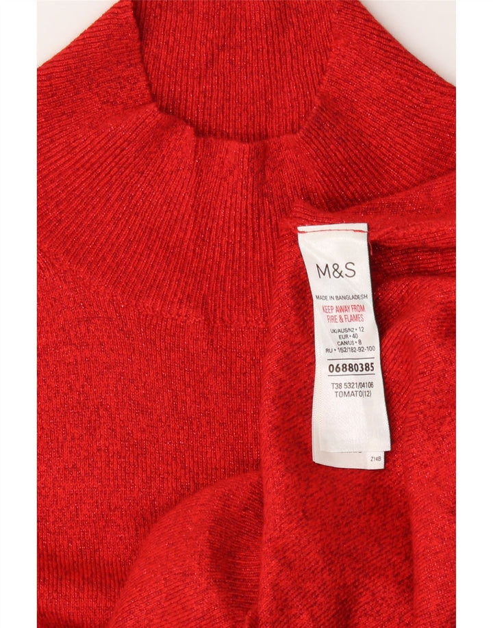 Marks & Spencer Damski sweter z golfem UK 12, średni czerwony wiskoza