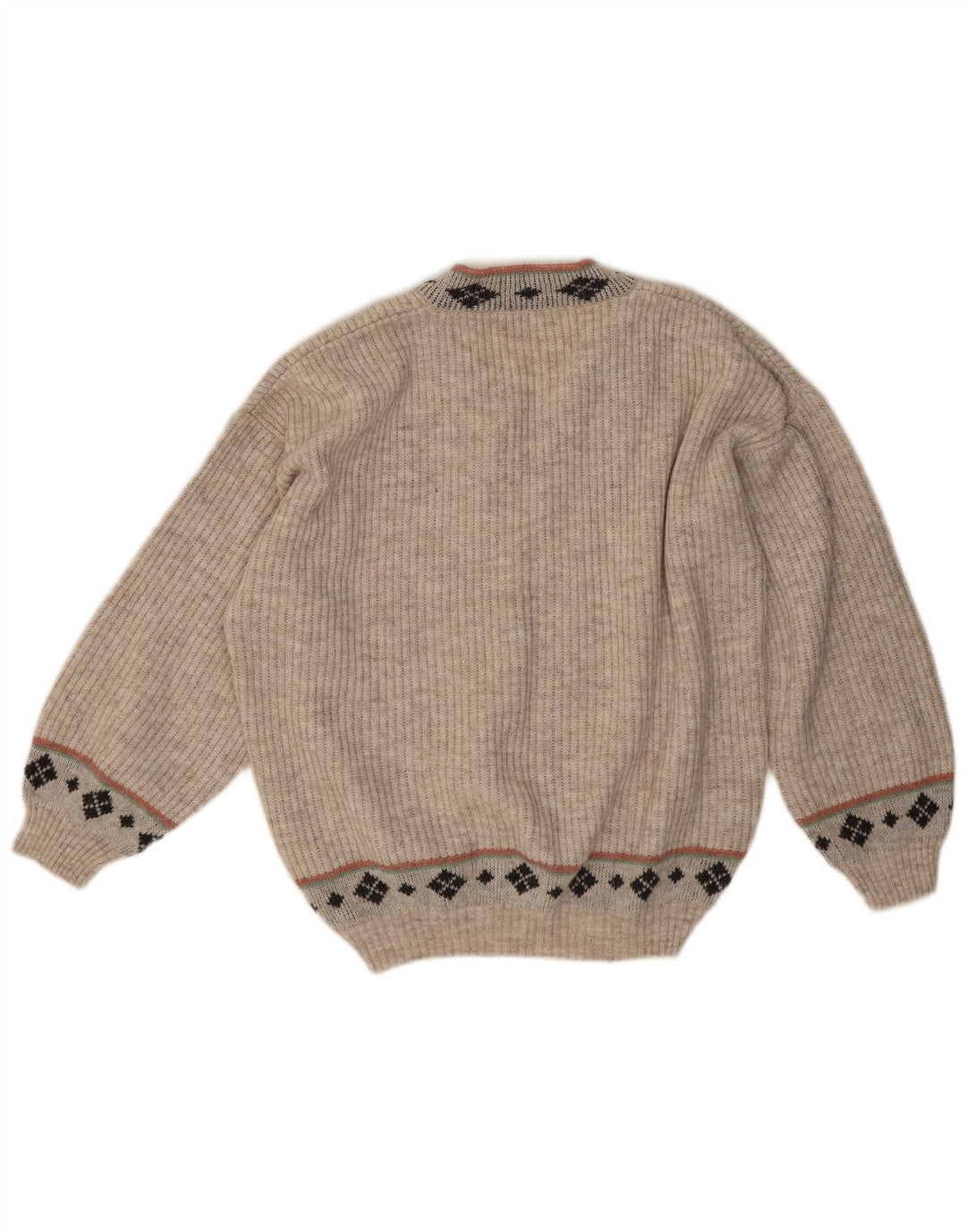 Vintage męski sweter z dekoltem w kształcie litery V, średnio beżowy, geometryczny