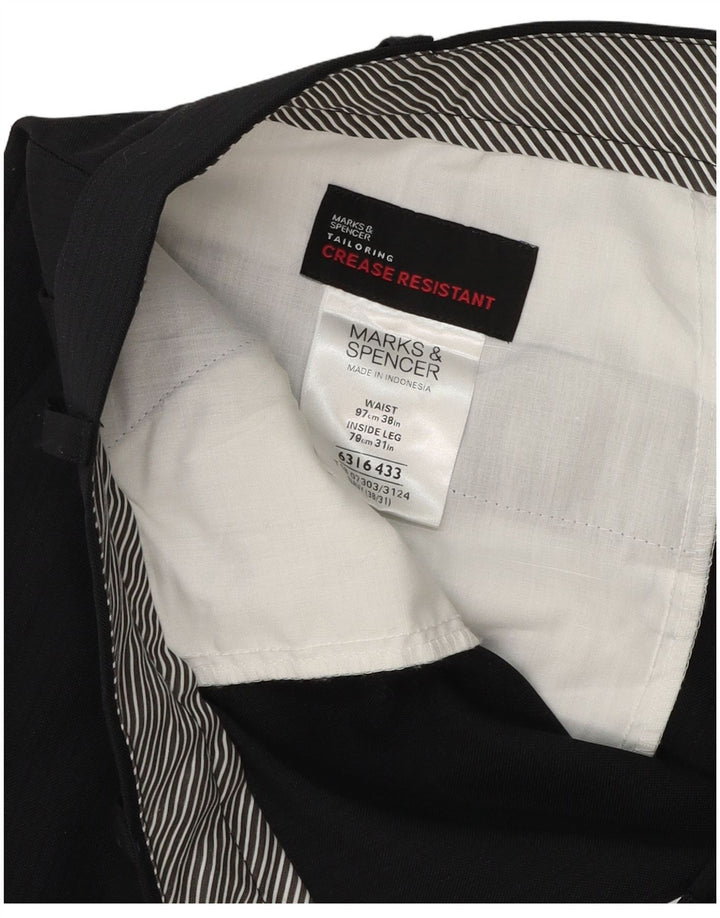 Marks & Spencer Męskie proste spodnie garniturowe W38 L31 Granatowy poliester