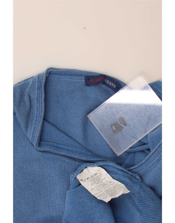 Męski sweter Trussardi Jeans z dekoltem w kształcie litery V, średnioniebieski, bawełniany