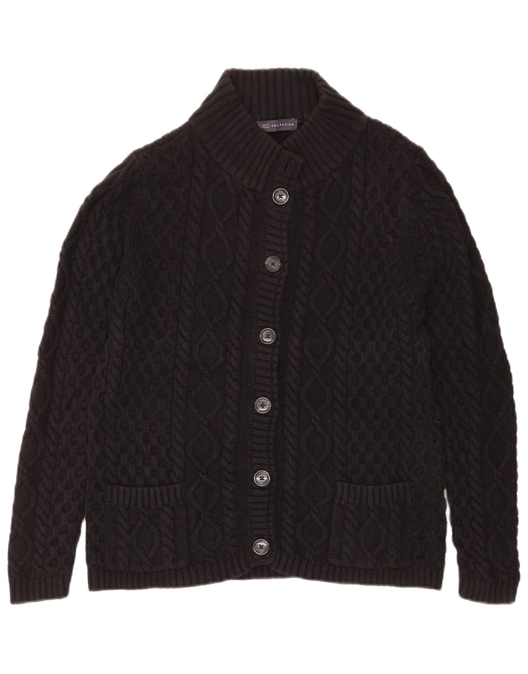 Marks & Spencer Damski sweter kardigan UK 14, duży, czarny, bawełniany