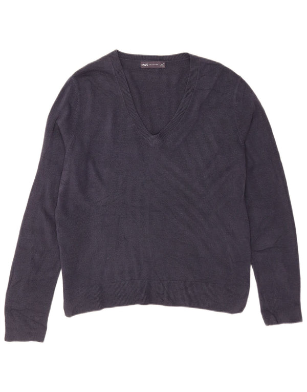Marks & Spencer Damski sweter z dekoltem w kształcie litery V, UK 12, średni granatowy akryl