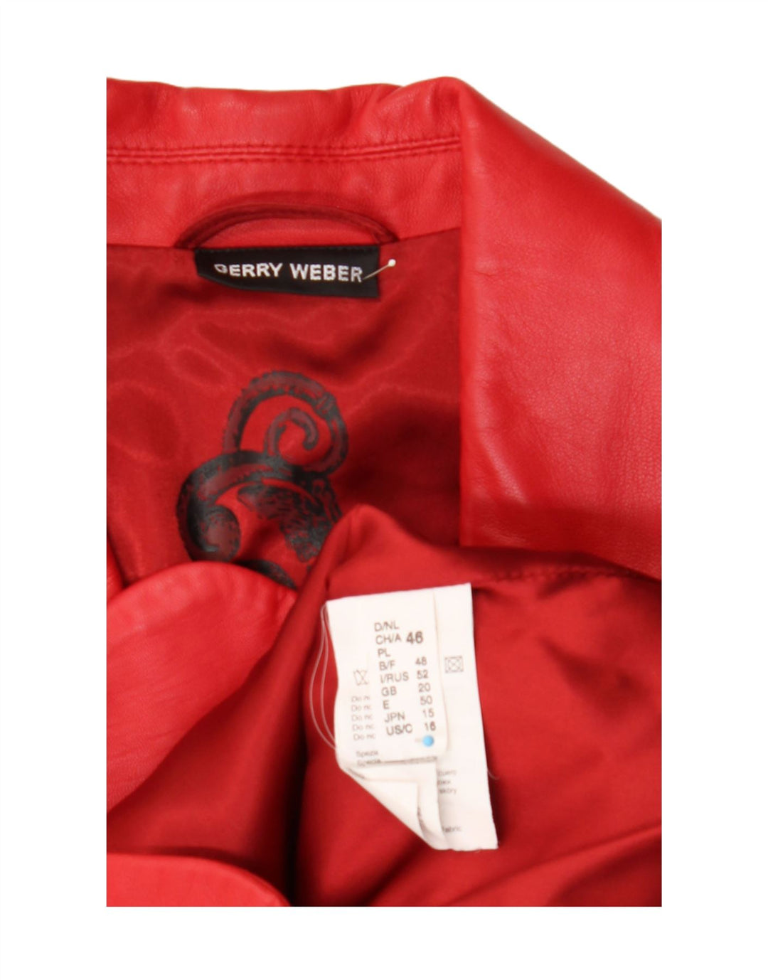 Gerry Weber Damska skórzana marynarka zapinana na 3 guziki UK 20 2XL czerwona skóra