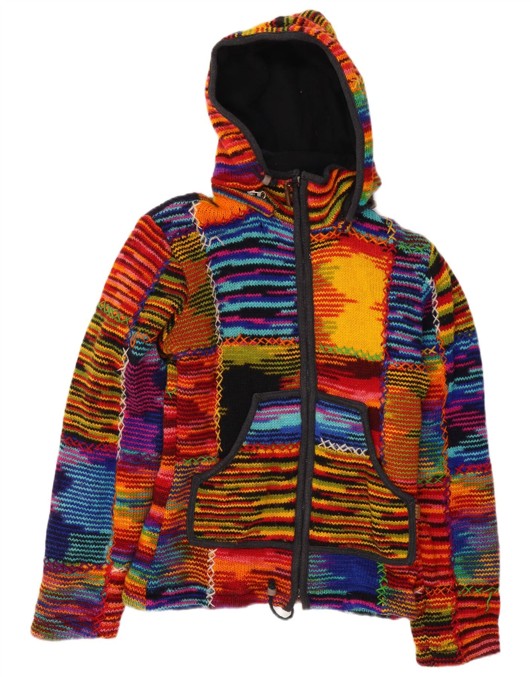 Damski sweter rozpinany z kapturem VINTAGE UK 12 w średnie, wielokolorowe paski