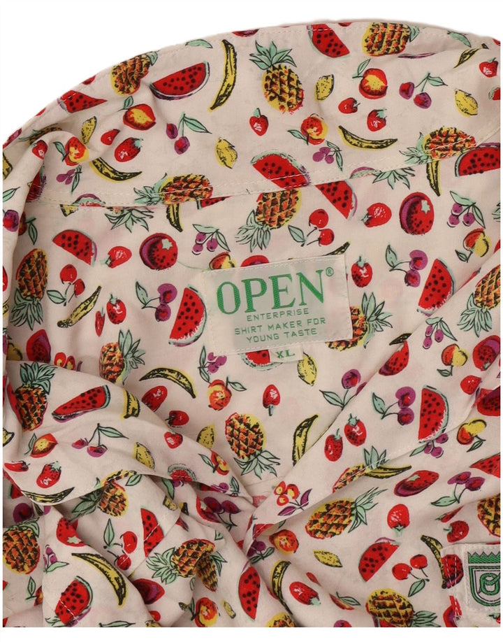 Męska koszula z krótkim rękawem w stylu vintage, abstrakcyjny wzór, XL, biała