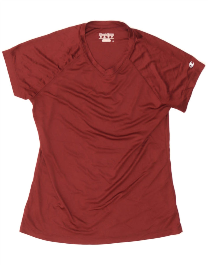 CHAMPION Womens T-Shirt Top UK 14 Medium Maroon Polyester Vintage Champion and Second-Hand Champion from Messina Hembry 