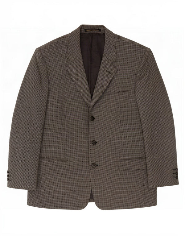 Marks & Spencer Mens 3 Button Blazer Jacket UK 44 XL Grey Gingham New Wool