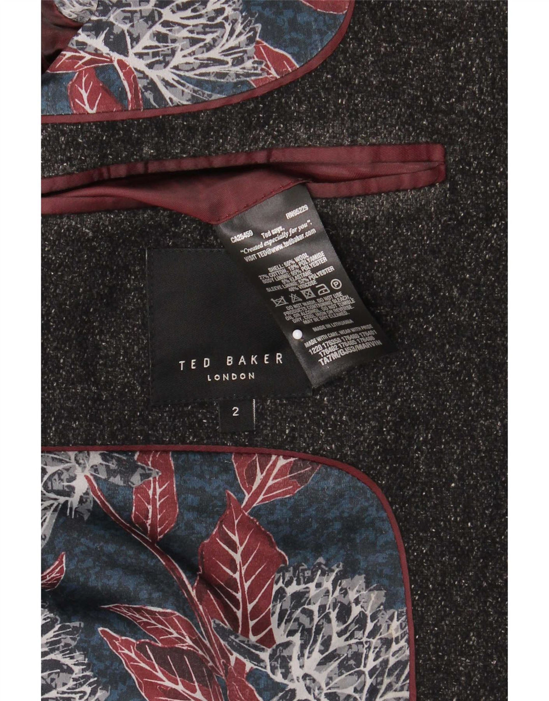 Płaszcz męski Ted Baker, rozmiar 2, mały, szary, wełniany w cętki