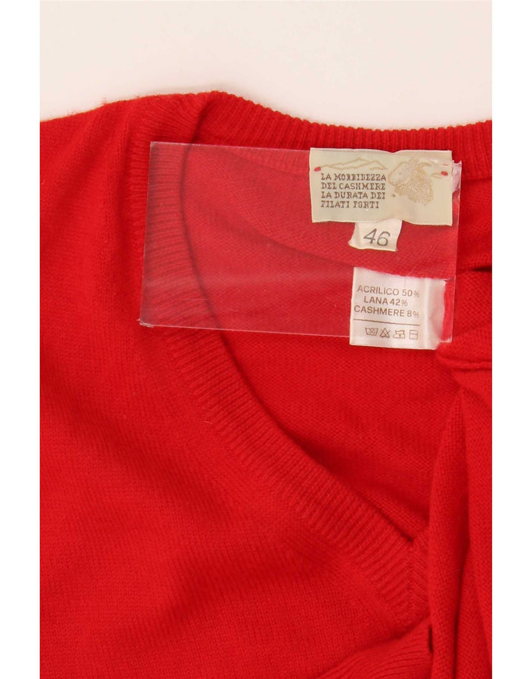 Sweter damski w stylu vintage z dekoltem w szpic IT 46, duży, czerwony akryl