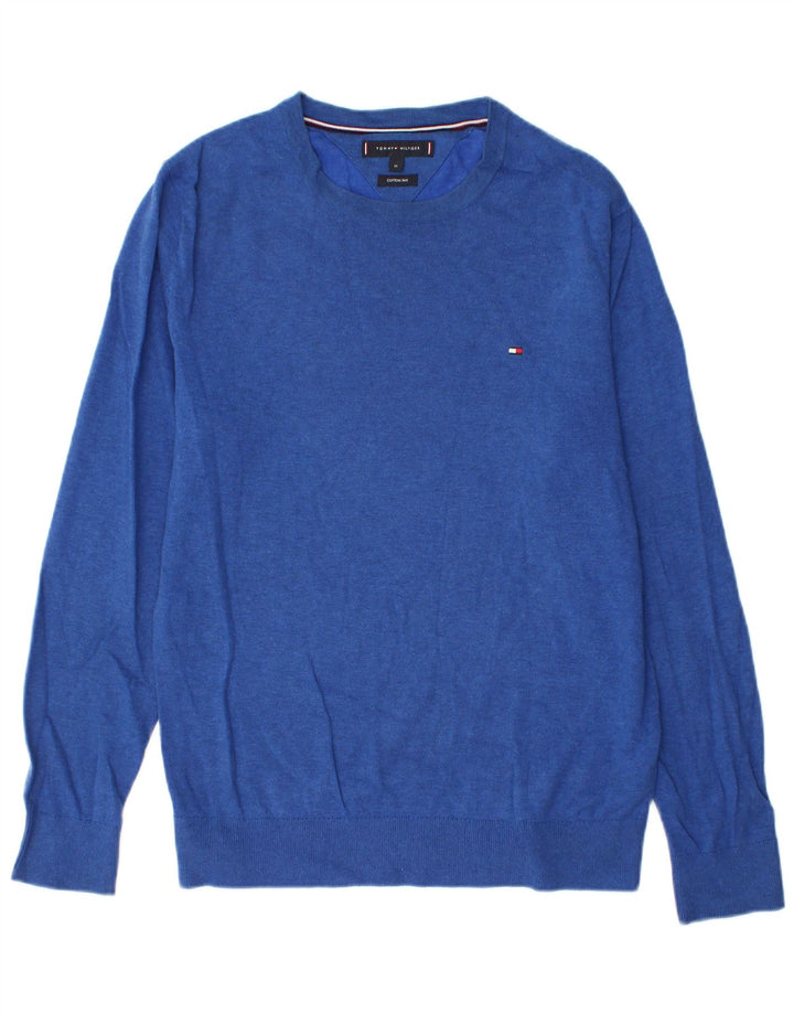 Męski sweter z okrągłym dekoltem Tommy Hilfiger, średnioniebieski, bawełniany