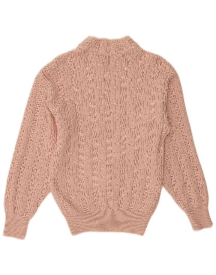 Sweter damski VINTAGE z golfem UK 12 Średni różowy wełniany