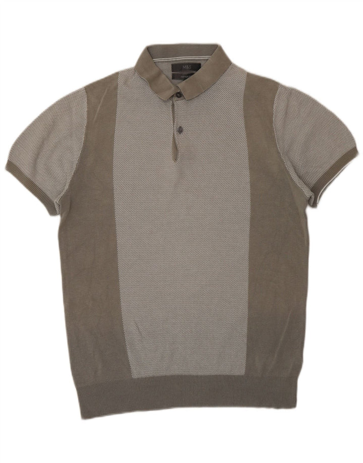 Marks & Spencer Męski sweter polo z krótkim rękawem, mały, szary