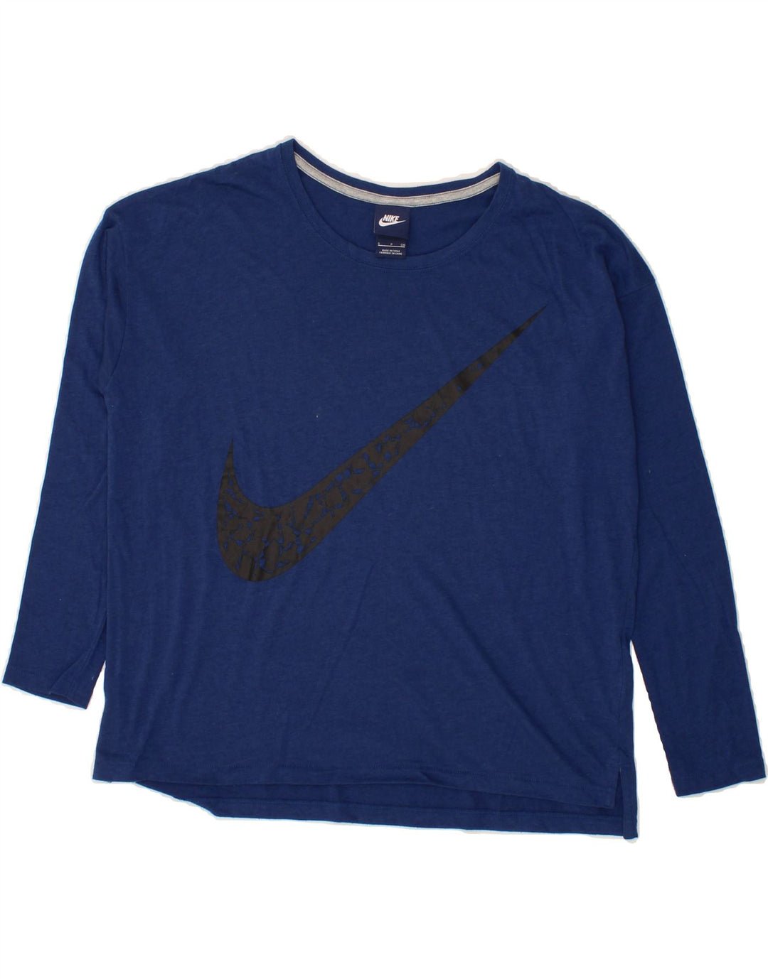 NIKE Womens Oversized Graphic Top Long Sleeve UK 10 Small Navy Blue Vintage Nike and Second-Hand Nike from Messina Hembry 