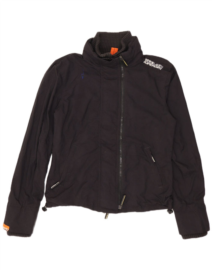 Damska kurtka przeciwdeszczowa Superdry UK 16, duża, czarna nylonowa