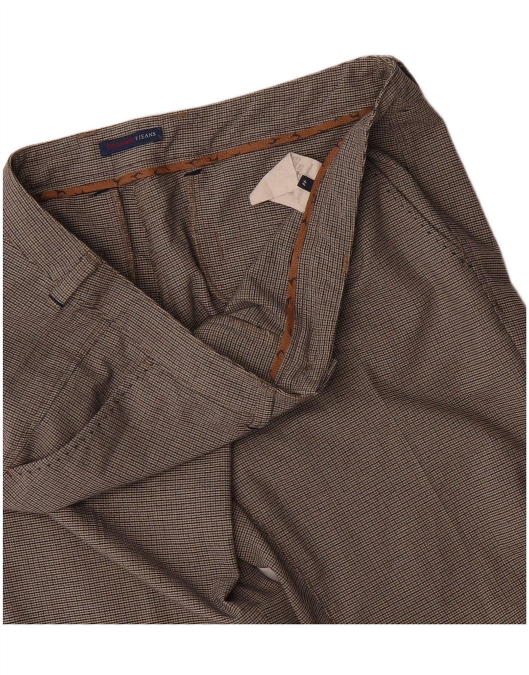 Damskie proste spodnie garniturowe Trussardi IT 44 Medium W34 L30 Brązowa kratka