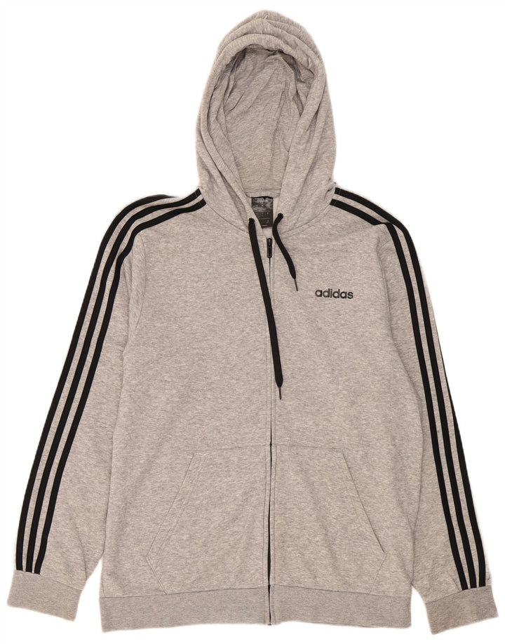 Adidas Męski sweter z kapturem i zamkiem błyskawicznym, duży, szary, bawełniany
