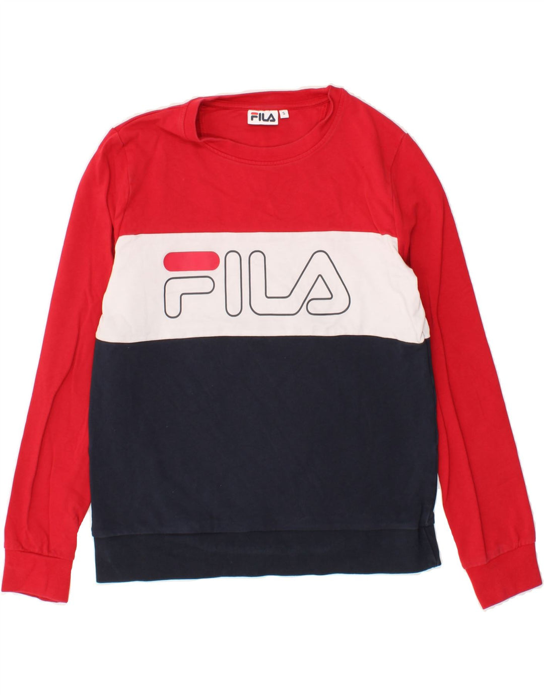 FILA Womens Graphic Sweatshirt Jumper UK 10 Small Multicoloured Vintage Fila and Second-Hand Fila from Messina Hembry 