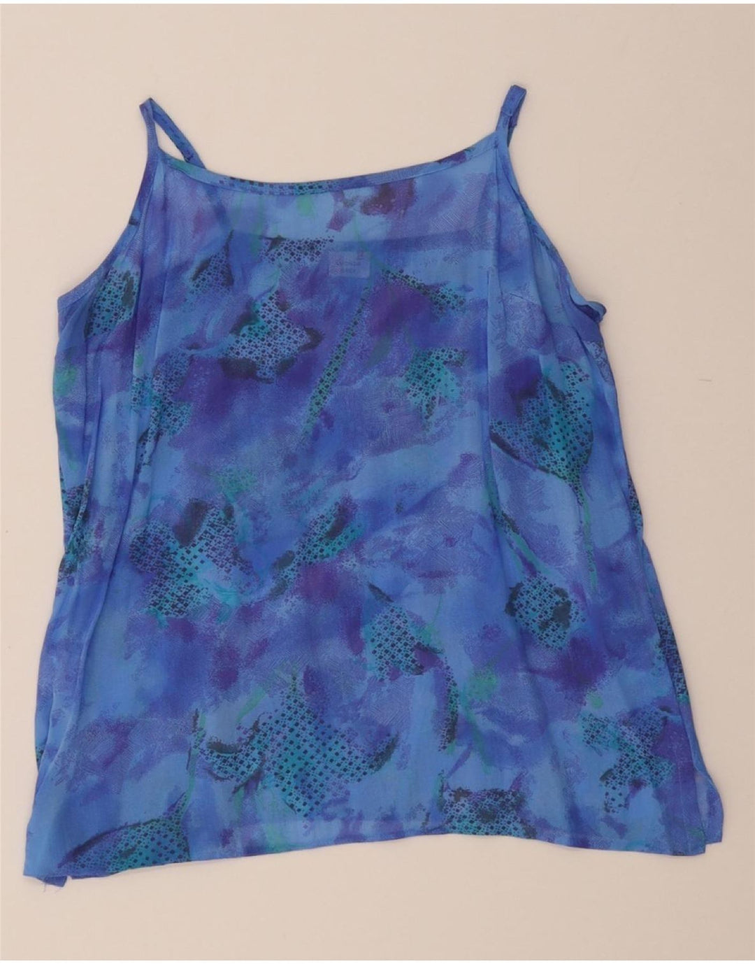 VINTAGE Womens Abstract Pattern See Through Cami Top UK 12 Medium Blue Vintage Vintage and Second-Hand Vintage from Messina Hembry 
