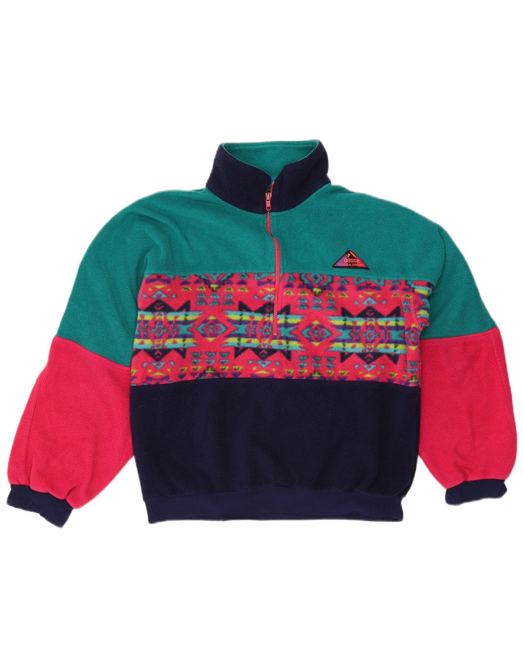 Męski sweter polarowy Aesse Polartec z zamkiem błyskawicznym, średniej wielkości, wielobarwny, geometryczny