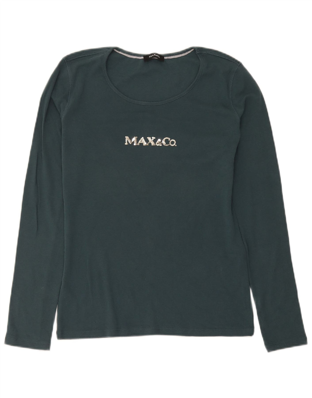 Max & Co. Damski top graficzny z długim rękawem, UK 12, średni zielony, bawełniany