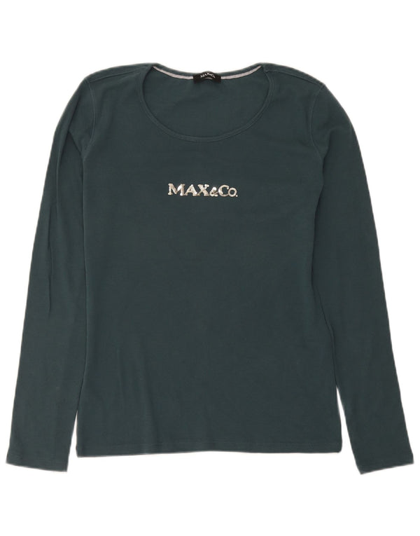 Max & Co. Damski top graficzny z długim rękawem, UK 12, średni zielony, bawełniany