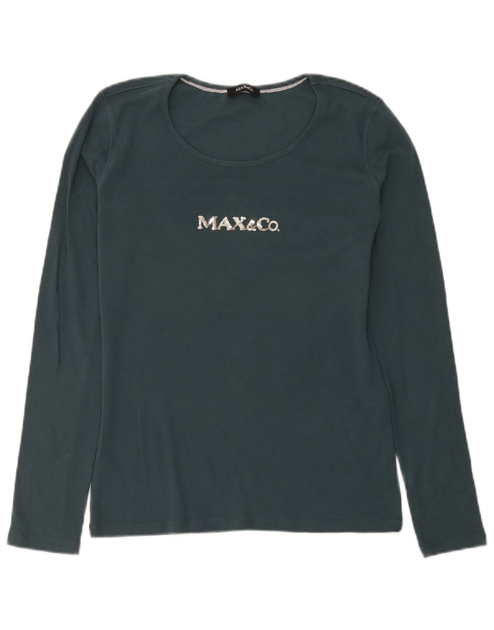 Max & Co. Damski top graficzny z długim rękawem, UK 12, średni zielony, bawełniany