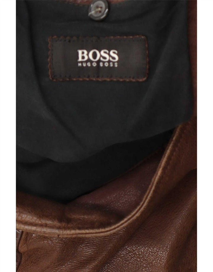 Męska kurtka skórzana Hugo Boss UK 40, duża brązowa