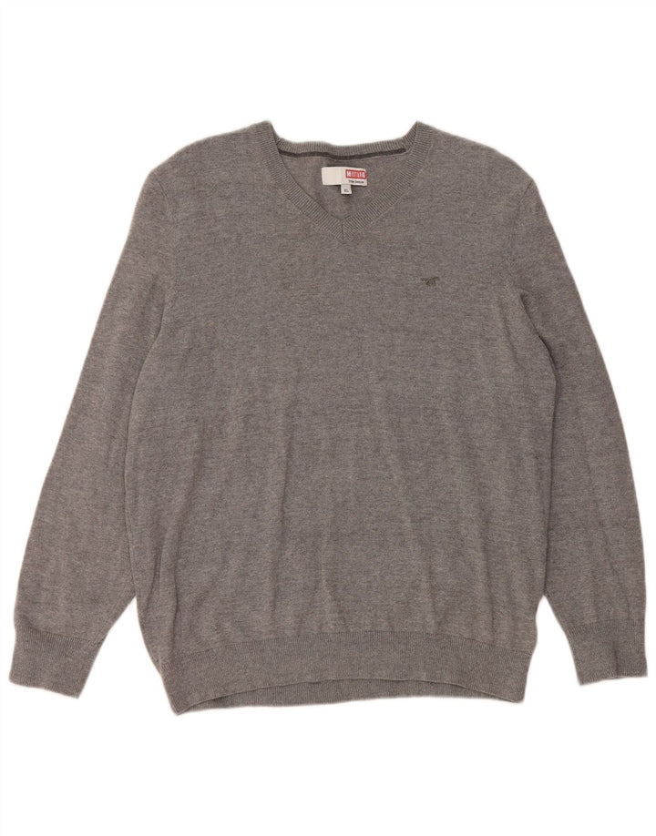 MUSTANG Damski sweter z dekoltem w kształcie litery V, UK 18 XL, szara bawełna