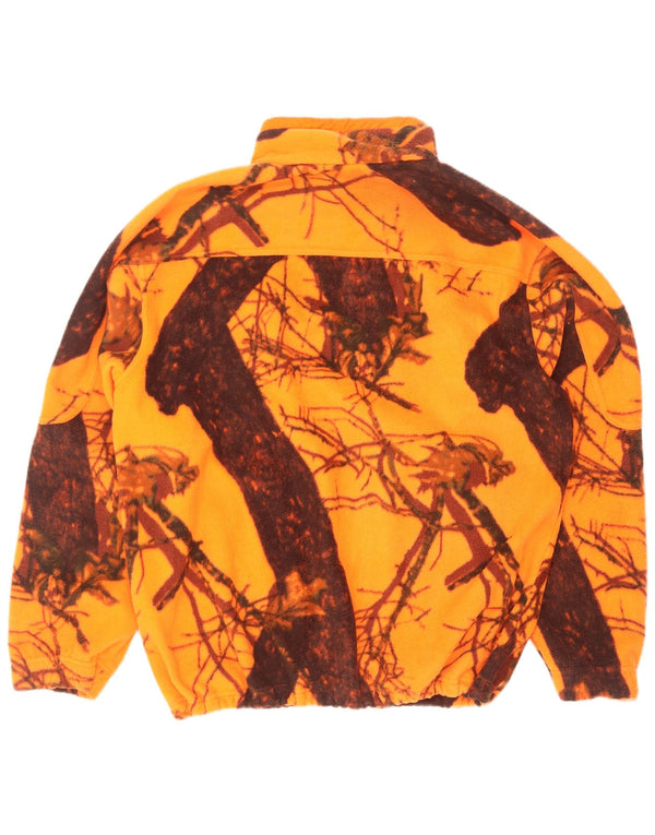 Vintage męski sweter polarowy z zamkiem błyskawicznym XL, pomarańczowy kamuflaż, poliester