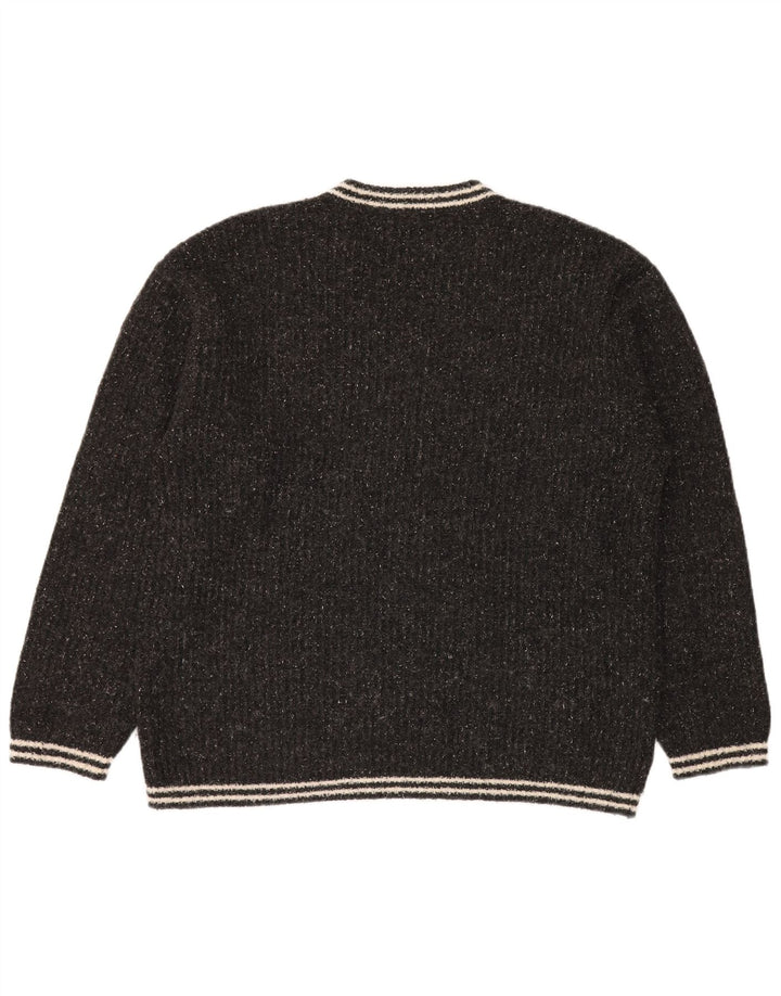 Męski sweter z dekoltem w serek Belfe & Belfe, duży, szary, wełniany w cętki