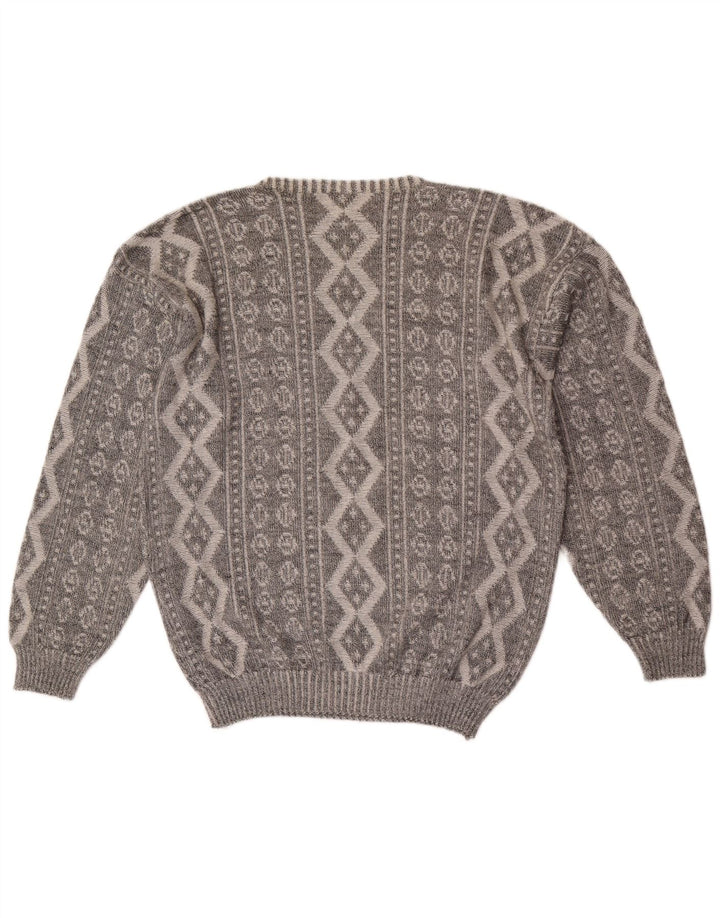 Męski sweter z okrągłym dekoltem Vogue Średni szary, geometryczny, bawełniany